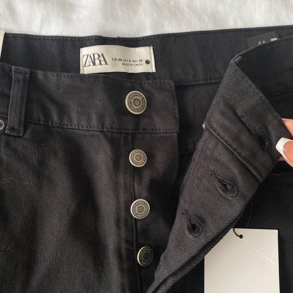Zara Black Relaxed Fit Straight Leg Mid Waist Jeans Women’s Size 8 - Picture 6 of 7